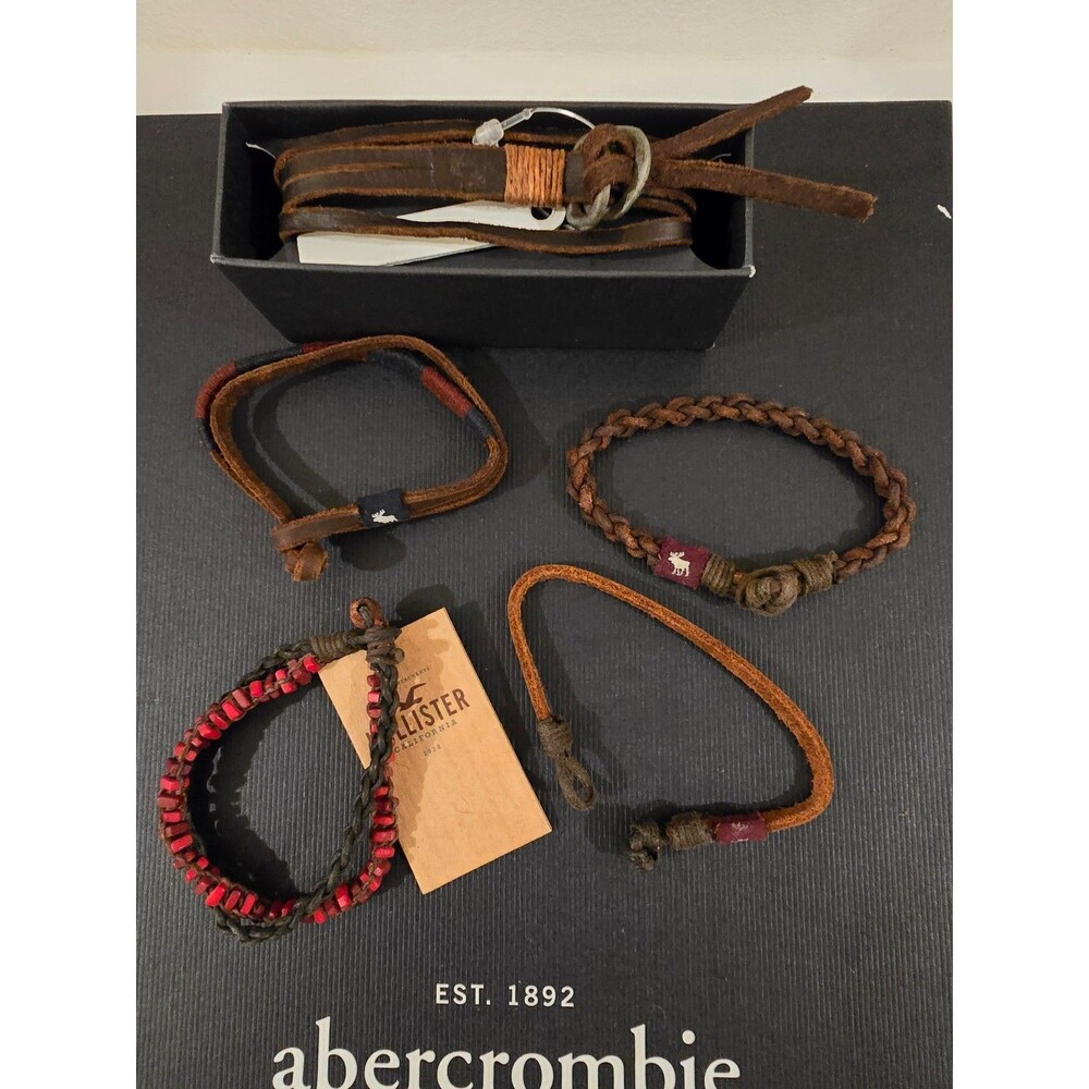 5pc leather bracelet HOLLISTER ABERCROMBIE & FITCH junior thread wrapped NEW